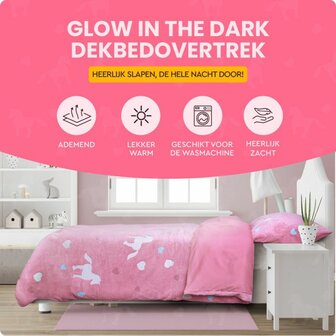 Dekbedovertrek Glow in the dark Unicorn Roze