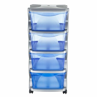 Bama Insieme Ladesysteem met Wieltjes 4 Laden 36x40x80 cm Zilver/Blauw/Transparant