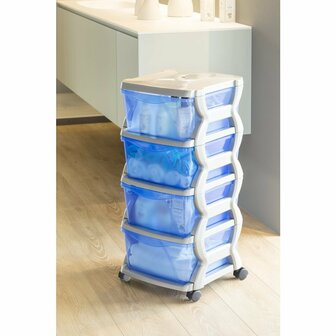 Bama Insieme Ladesysteem met Wieltjes 4 Laden 36x40x80 cm Zilver/Blauw/Transparant