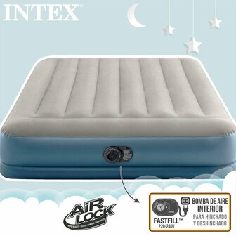Intex 64118ND Pillow Rest Mid-Rise 2-Persoons Luchtbed 152x203x30 cm + Ingebouwde Pomp Grijs/Blauw