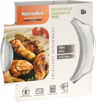 ovenschaal met deksel glas 23x205x8 cm - 1700 ml