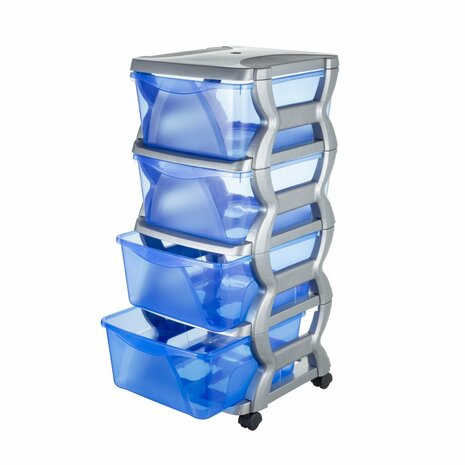 Bama Insieme Ladesysteem met Wieltjes 4 Laden 36x40x80 cm Zilver/Blauw/Transparant