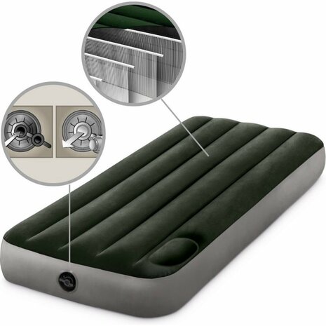 Intex 64760 Jr. Twin Dura-Beam Downy 1-Persoons Luchtbed 191x76x25 cm + Ingebouwde Voetpomp Groen/Grijs