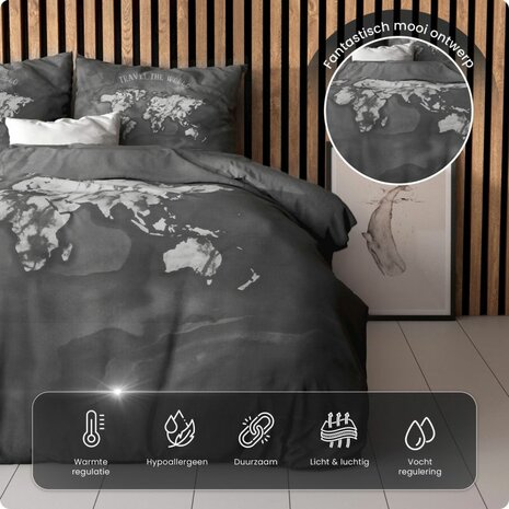 Dekbedovertrek 140x200/220 Marble World Antraciet