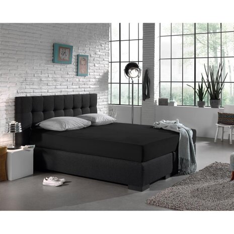 Hoeslaken Jersey Zwart stretch