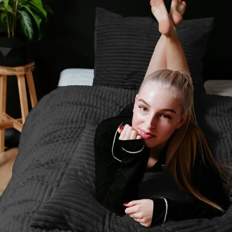 Rib Teddy Zwart 140x200/220