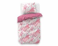 Little Monster Hearts Love roze kinderdekbedovertrek 140x200 met vrolijke hartjesprint.