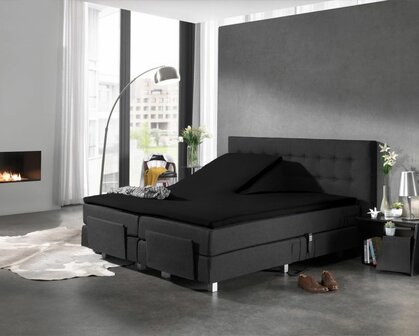 Beau Maison Splittopper Hoeslaken Dubbel Jersey &ndash; 200x200 / 200x220 cm &ndash; Zwart &ndash; Strijkvrij &amp; Extra Dikke Kwaliteit