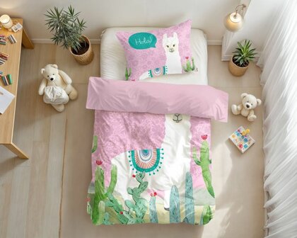 Dekbedovertrek Hola lama Roze 140 x 200/220
