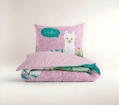 Dekbedovertrek Hola lama Roze 140 x 200/220