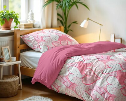 Dekbedovertrek Hearts love Roze 140 x 200/220