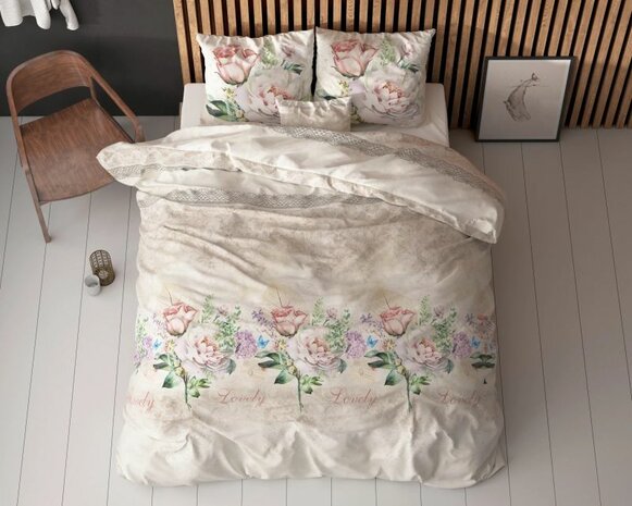 Sleeptime dekbedovertrek 140x220 Lovely Flower Beige