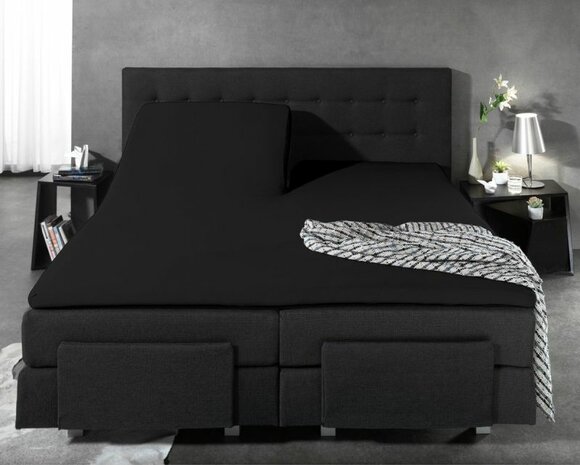 Beau Maison Luxe Splittopper Hoeslaken Zwart &ndash; 180x200-220 cm