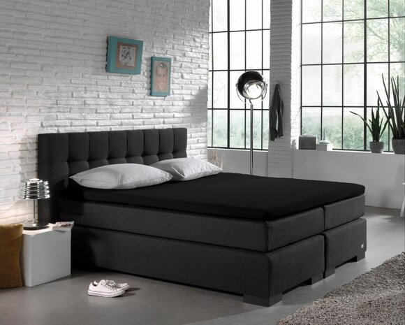 Beau Maison Luxe Splittopper Hoeslaken Zwart &ndash; 180x200-220 cm