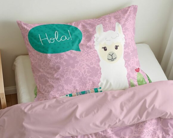 Dekbedovertrek Hola lama Roze 140 x 200/220