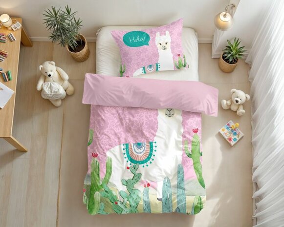 Dekbedovertrek Hola lama Roze 140 x 200/220