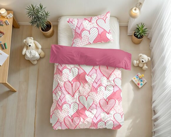 Dekbedovertrek Hearts love Roze 140 x 200/220