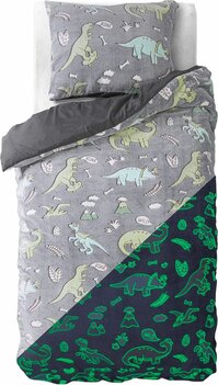 Kinderdekbedovertrek 140x200/220 Glow in the dark Dinosaurs Grijs