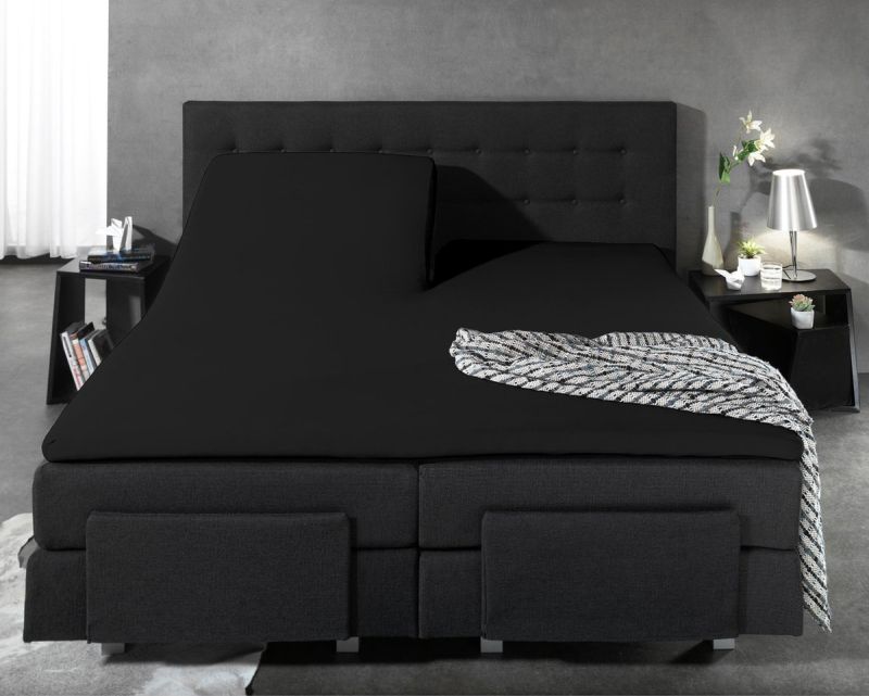 Splittopper 160x200 jersey zwart