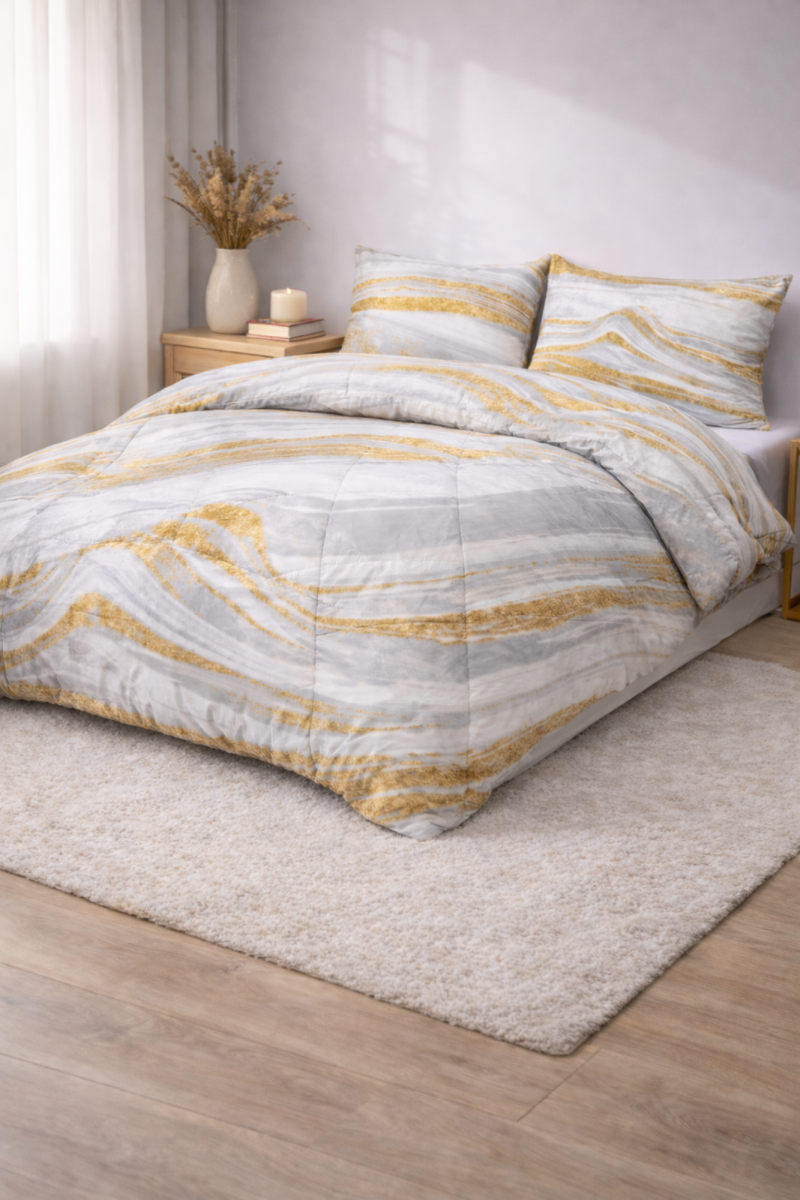 Beau Maison Lazy dekbed wit-goud marble 200x200