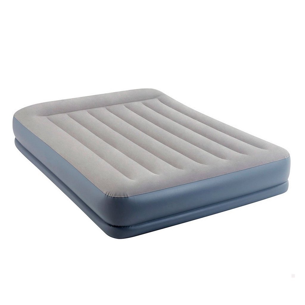 Intex 64118ND Pillow Rest Mid-Rise 2-Persoons Luchtbed 152x203x30 cm + Ingebouwde Pomp Grijs/Blauw