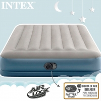 Intex 64118ND Pillow Rest Mid-Rise 2-Persoons Luchtbed 152x203x30 cm + Ingebouwde Pomp Grijs/Blauw