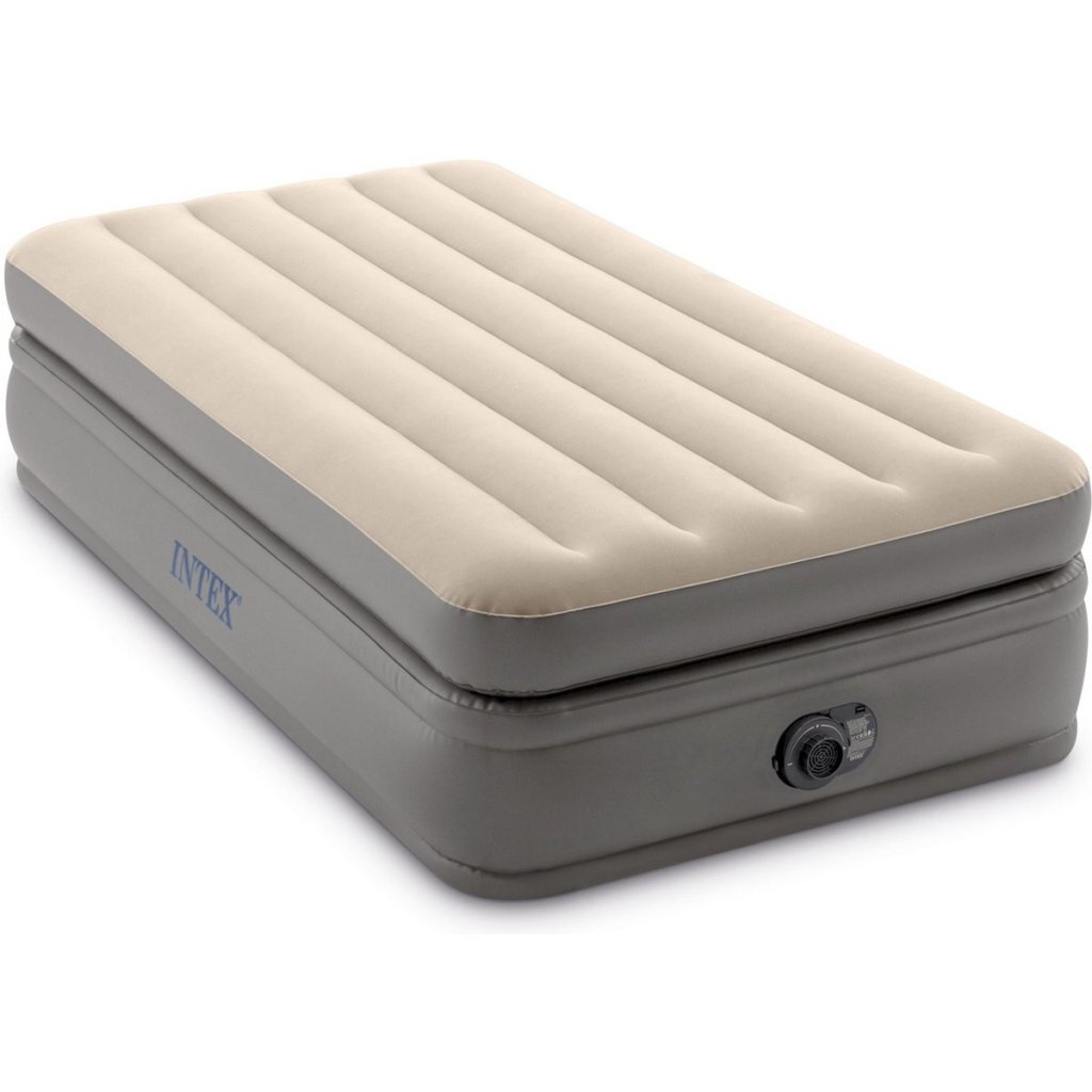 Intex 64162ND Prime Comfort 1-Persoons Luchtbed 99x191x51 cm + Ingebouwde Pomp Grijs/Beige